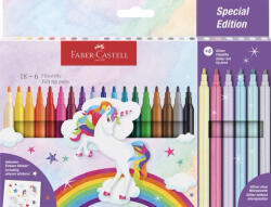 Faber-Castell Filctoll Készlet 18 Darab/Készlet 6 Darab Ajándék Pasztell és Csillámló Színű Filctollal és Matricákkal Unikornis (FC554221)