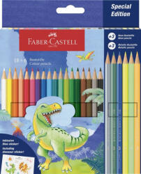 Faber-Castell Színesceruza Készlet 18 Darab/Készlet 6 Darab Ajándék Metál és Pasztell Színű Színesceruzával és Matricákkal Dinoszaurusz (FC111222)
