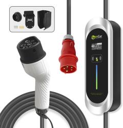 Zencar 3x16A 11kW elektromos autó állítható és hordozható töltő - Type 2, B tipusú FI relé, fali konzollal és kábeltartóval (PEB11KW)