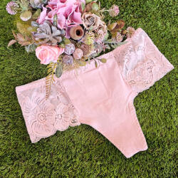 Lemila Magas derekú csipkés pamut tanga Púder, L 98164