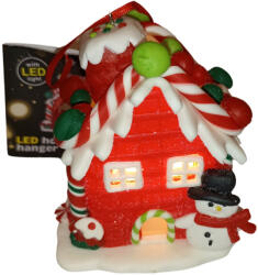  Piros világító házikó hóemberrel 2 (GH_005)