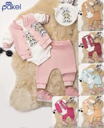Baby 3részes babaruha szett- Macskás, vil. rózsaszín Méret: 56-62
