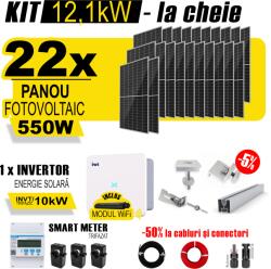 AustrianSolar Kit Complet Sistem Fotovoltaic 12kW On-Grid TRIFAZAT, cu Montaj, Invertor INVT si 22 panouri fotovoltaice Austrian Solar, 550W (ASOL_TRI_12,1kW_Panta)