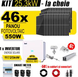 AustrianSolar Kit Complet Sistem Fotovoltaic 25kWh Austrian Solar Trifazat, Invertor On-Grid , Panouri Fotovoltaice 550W (Optiune Montaj + dosar prosumator) (ASOL_TRI_25,3kW_Panta)