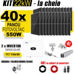 AustrianSolar Kit Complet Sistem Fotovoltaic 22kW Hibrid trifazat, cu Montaj, Invertor INVT XD10KTR si 40 panouri fotovoltaice Austrian Solar, 550W (ASOL_HI_TRI_22kW_Panta)
