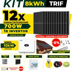 AustrianSolar Kit Complet Sistem Fotovoltaic 8kWh Austrian Solar Trifazat, Invertor Hibrid , Panouri Fotovoltaice 700W (Optiune Montaj + dosar prosumator) (X98ACOPERIS)