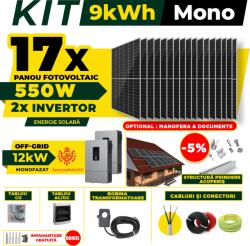 AustrianSolar Kit Complet Sistem Fotovoltaic 9kWh Austrian Solar Monofazat, Invertor Off-Grid , Panouri Fotovoltaice 550W (Optiune Montaj + dosar prosumator) (X71ACOPERIS)