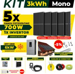 AustrianSolar Kit Complet Sistem Fotovoltaic 3kWh Austrian Solar Monofazat, Invertor Off-Grid , Panouri Fotovoltaice 700W (Optiune Montaj + dosar prosumator) (X60ACOPERIS)