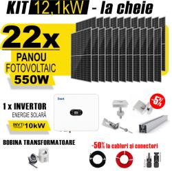 AustrianSolar Kit Complet Sistem Fotovoltaic 12kW Hibrid trifazat, cu Montaj, Invertor INVT XD10KTR si 22 panouri fotovoltaice Austrian Solar, 550W (ASOL_HI_TRI_12,1kW_Panta)