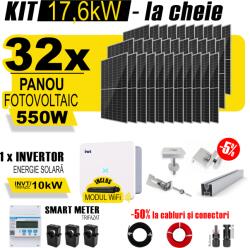 AustrianSolar Kit Complet Sistem Fotovoltaic 17kWh Austrian Solar Trifazat, Invertor On-Grid , Panouri Fotovoltaice 550W (Optiune Montaj + dosar prosumator) (ASOL_TRI_17,6kW_Panta)