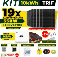 AustrianSolar Kit Complet Sistem Fotovoltaic 10kWh Austrian Solar Trifazat, Invertor Hibrid , Panouri Fotovoltaice 550W (Optiune Montaj + dosar prosumator) (X101ACOPERIS)