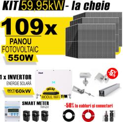 AustrianSolar Kit Complet Sistem Fotovoltaic 60kWh Austrian Solar Trifazat, Invertor On-Grid , Panouri Fotovoltaice 550W (Optiune Montaj + dosar prosumator) (ASOL_TRI_60kW_Panta)