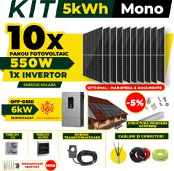 AustrianSolar Kit Complet Sistem Fotovoltaic 5kWh Austrian Solar Monofazat, Invertor Off-Grid , Panouri Fotovoltaice 550W (Optiune Montaj + dosar prosumator) (X63ACOPERIS)