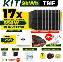 AustrianSolar Kit Complet Sistem Fotovoltaic 9kWh Austrian Solar Trifazat, Invertor Hibrid , Panouri Fotovoltaice 550W (Optiune Montaj + dosar prosumator) (X99ACOPERIS)