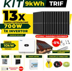 AustrianSolar Kit Complet Sistem Fotovoltaic 9kWh Austrian Solar Trifazat, Invertor Hibrid , Panouri Fotovoltaice 700W (Optiune Montaj + dosar prosumator) (X100ACOPERIS)