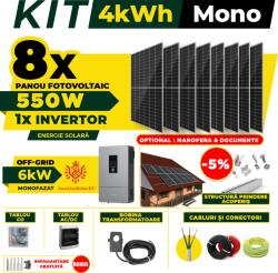 AustrianSolar Kit Complet Sistem Fotovoltaic 4kWh Austrian Solar Monofazat, Invertor Off-Grid , Panouri Fotovoltaice 550W (Optiune Montaj + dosar prosumator) (X61ACOPERIS)
