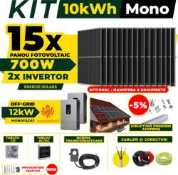 AustrianSolar Kit Complet Sistem Fotovoltaic 10kWh Austrian Solar Monofazat, Invertor Off-Grid , Panouri Fotovoltaice 700W (Optiune Montaj + dosar prosumator) (X74ACOPERIS)