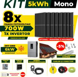 AustrianSolar Kit Complet Sistem Fotovoltaic 5kWh Austrian Solar Monofazat, Invertor Off-Grid , Panouri Fotovoltaice 700W (Optiune Montaj + dosar prosumator) (X64ACOPERIS)