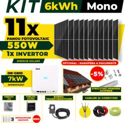 AustrianSolar Kit Complet Sistem Fotovoltaic 6kWh Austrian Solar Monofazat, Invertor On-Grid , Panouri Fotovoltaice 550W (Optiune Montaj + dosar prosumator) (X19ACOPERIS)