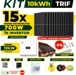 AustrianSolar Kit Complet Sistem Fotovoltaic 10kWh Austrian Solar Trifazat, Invertor Hibrid , Panouri Fotovoltaice 700W (Optiune Montaj + dosar prosumator) (X102ACOPERIS)