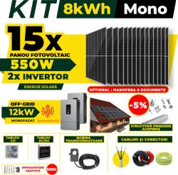 AustrianSolar Kit Complet Sistem Fotovoltaic 8kWh Austrian Solar Monofazat, Invertor Off-Grid , Panouri Fotovoltaice 550W (Optiune Montaj + dosar prosumator) (X69ACOPERIS)