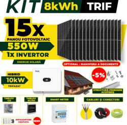 AustrianSolar Kit Complet Sistem Fotovoltaic 8kWh Austrian Solar Trifazat, Invertor Hibrid , Panouri Fotovoltaice 550W (Optiune Montaj + dosar prosumator) (X97ACOPERIS)