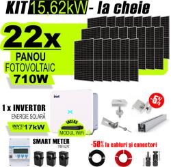 AustrianSolar Kit Complet Sistem Fotovoltaic 15kWh Austrian Solar Trifazat, Invertor On-Grid , Panouri Fotovoltaice 700W (Optiune Montaj + dosar prosumator) (XSOL_TRIF_15,62kW-panta)