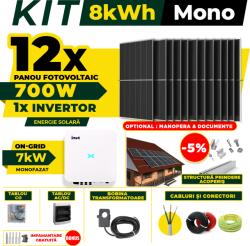 AustrianSolar Kit Complet Sistem Fotovoltaic 8kWh Austrian Solar Monofazat, Invertor On-Grid , Panouri Fotovoltaice 700W (Optiune Montaj + dosar prosumator) (X12ACOPERIS)