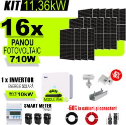 AustrianSolar Kit Complet Sistem Fotovoltaic 11, 36kW On-Grid trifazic , Tabla cutata Panou sandwich Micro, Invertor INVT si 16 panouri fotovoltaice X-energy Longi 710 W (XSOL_TRIF_11,36kW_Cutata_micro)