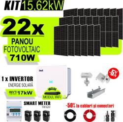 AustrianSolar Kit Complet Sistem Fotovoltaic 15, 62kW On-Grid trifazic, Tabla cutata Panou sandwich Micro, Invertor INVT si 22 panouri fotovoltaice X-energy Longi 710 W (XSOL_TRIF_15,62kW-micro)