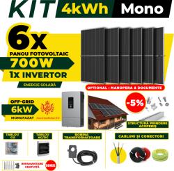 AustrianSolar Kit Complet Sistem Fotovoltaic 4kWh Austrian Solar Monofazat, Invertor Off-Grid , Panouri Fotovoltaice 700W (Optiune Montaj + dosar prosumator) (X62ACOPERIS)