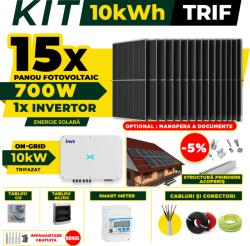 AustrianSolar Kit Complet Sistem Fotovoltaic 10kWh Austrian Solar Trifazat, Invertor On-Grid , Panouri Fotovoltaice 700W (Optiune Montaj + dosar prosumator) (X28ACOPERIS)