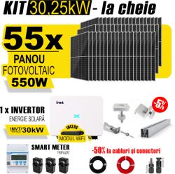 AustrianSolar Kit Complet Sistem Fotovoltaic 30kWh Austrian Solar Trifazat, Invertor On-Grid , Panouri Fotovoltaice 550W (Optiune Montaj + dosar prosumator) (ASOL_TRI_30,25kW_Panta)