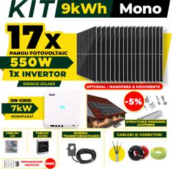 AustrianSolar Kit Complet Sistem Fotovoltaic 9kWh Austrian Solar Monofazat, Invertor On-Grid , Panouri Fotovoltaice 550W (Optiune Montaj + dosar prosumator) (X13ACOPERIS)