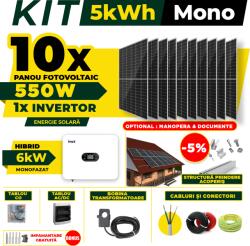 AustrianSolar Kit Complet Sistem Fotovoltaic 5kWh Austrian Solar Monofazat, Invertor Hibrid , Panouri Fotovoltaice 550W (Optiune Montaj + dosar prosumator) (X79ACOPERIS)
