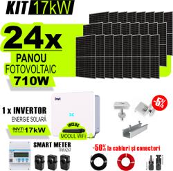 AustrianSolar Kit Complet Sistem Fotovoltaic 17kW On-Grid trifazic, Tabla cutata Panou sandwich Micro, Invertor INVT si 24 panouri fotovoltaice X-energy Longi 710 W (XSOL_TRIF_17KW)