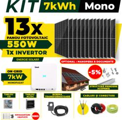 AustrianSolar Kit Complet Sistem Fotovoltaic 7kWh Austrian Solar Monofazat, Invertor On-Grid , Panouri Fotovoltaice 550W (Optiune Montaj + dosar prosumator) (X9ACOPERIS)
