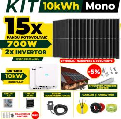 AustrianSolar Kit Complet Sistem Fotovoltaic 10kWh Austrian Solar Monofazat, Invertor On-Grid , Panouri Fotovoltaice 700W (Optiune Montaj + dosar prosumator) (X16ACOPERIS)