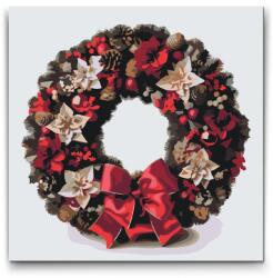  Festés számok szerint - Piros karácsonyi koszorú Méret: 30x30cm, Keretezés: Műanyagtáblával