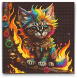  Gyémántszemes kirakó - Sámáni kiscica Méret: 50x50cm, Keretezés: Keret nélkül (csak a vászon), Gyémántok: Kerek