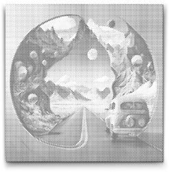  PontPöttyöző - Úton egy veteránnal Méret: 50x50cm, Keretezés: Műanyagtáblával, Szín: Kék