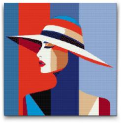  Gyémántszemes kirakó - Nő kalappal Méret: 50x50cm, Keretezés: Keret nélkül (csak a vászon), Gyémántok: Kerek