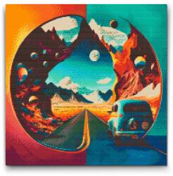  Gyémántszemes kirakó - Úton egy veteránnal Méret: 50x50cm, Keretezés: Műanyagtáblával, Gyémántok: Négyzet alakú