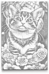  PontPöttyöző - Kiscica virágokkal körülvéve Méret: 40x60cm, Keretezés: Keret nélkül (csak a vászon), Szín: Piros