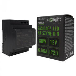 ECOLight DIN sínre szerelhető tápegység LED szalagokhoz 80W 12V 6.66A IP20 PREMIUM Ecolight (ECOZAS0922)