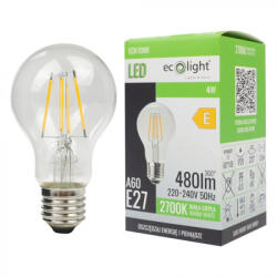 ECOLight LED izzó A60 E27 4W 480lm 2700K Meleg színhőmérsékletű FILAMENTES Ecolight (ECOLED2720)