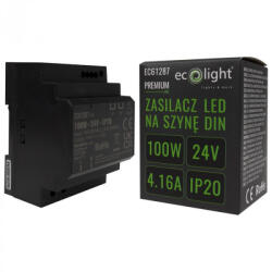ECOLight DIN sínre szerelhető tápegység LED szalagokhoz 100W 24V 4.16A IP20 PREMIUM Ecolight (ECOZAS0974)