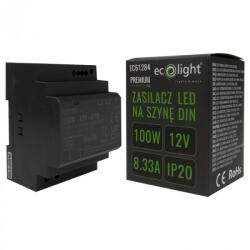 ECOLight DIN sínre szerelhető tápegység LED szalagokhoz 100W 12V 8.33A IP20 PREMIUM Ecolight (ECOZAS0924)