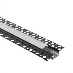 Ecolight LED alumínium profil gipszkartonhoz REGIPS széles süllyesztett fekete 2m matt borítással LED szalagokhoz + végzárókkal GPS Ecolight sorozat (ECOPRO0635MR)