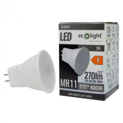 ECOLight LED reflektor izzó MR11 3W 270lm 4000K semleges 12V Ecolight (ECOLED1225)